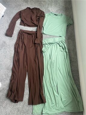 Bundle! Two-Piece Lounge Sets in Chocolate Brown & Mint Green